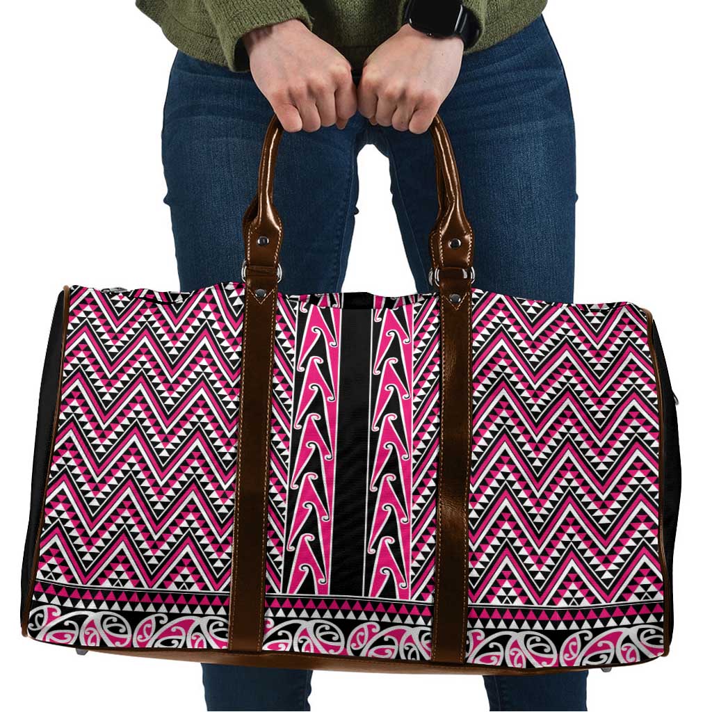 New Zealand Maori Niho Taniwha Travel Bag Mawhero Mangopare and Puhoro Pattern LT9 Pink - Polynesian Pride