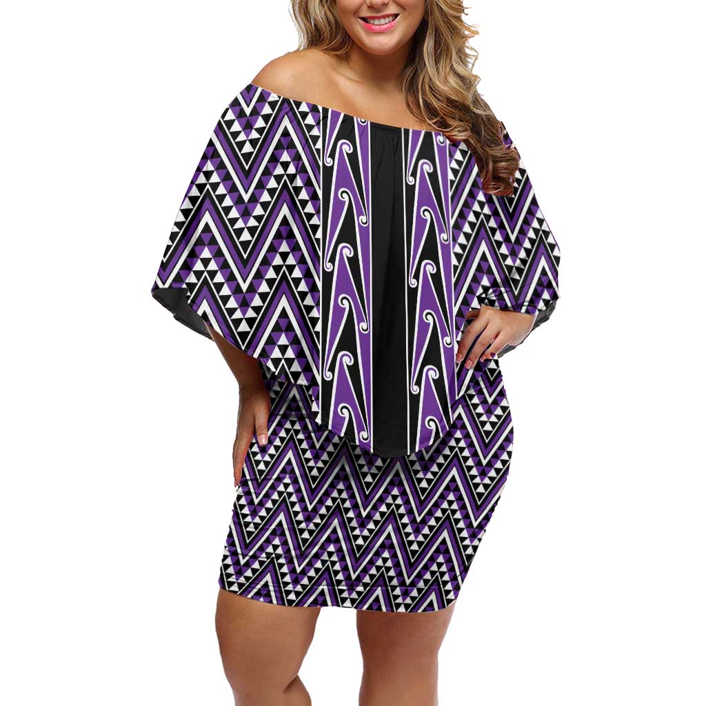 New Zealand Maori Niho Taniwha Off Shoulder Short Dress Waiporopo Mangopare and Puhoro Pattern LT9 Women Purple - Polynesian Pride