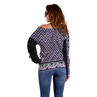 New Zealand Maori Niho Taniwha Off Shoulder Sweater Waiporopo Mangopare and Puhoro Pattern LT9 - Polynesian Pride