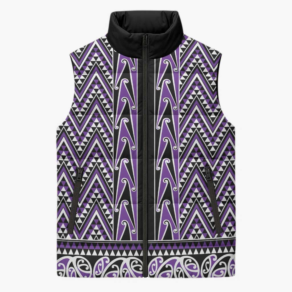 New Zealand Maori Niho Taniwha Sleeveless Puffer Jacket Waiporopo Mangopare and Puhoro Pattern LT9 Unisex Purple - Polynesian Pride