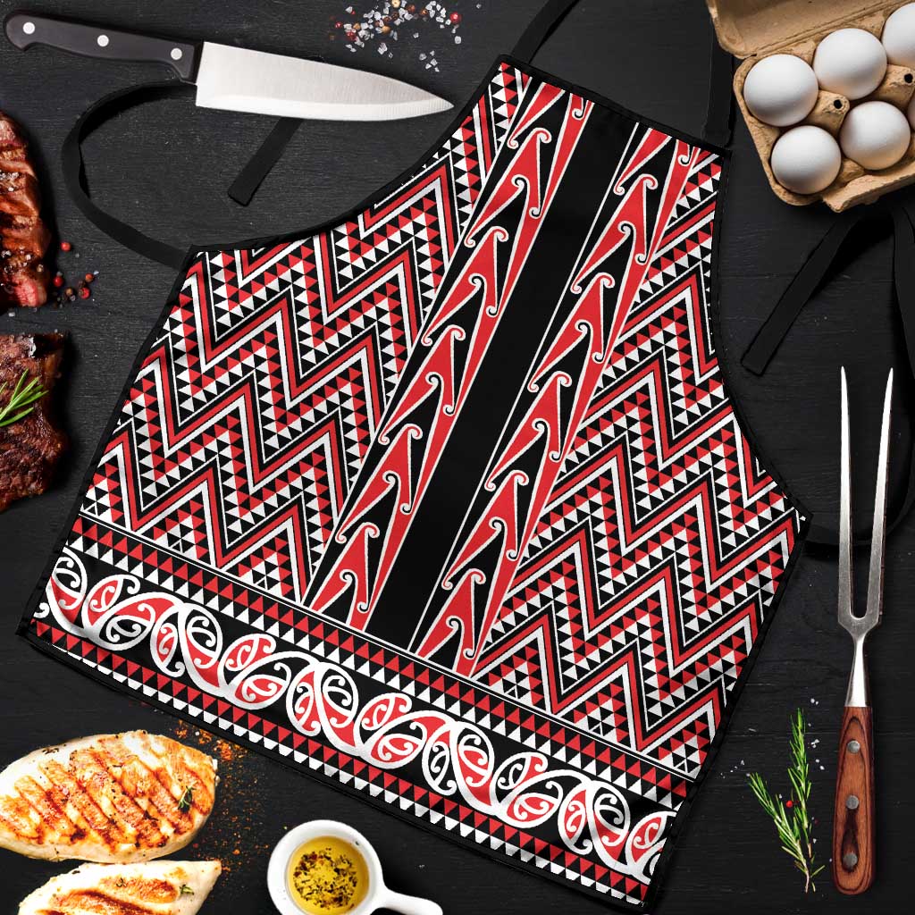 New Zealand Maori Niho Taniwha Apron Whero Mangopare and Puhoro Pattern LT9 Red - Polynesian Pride