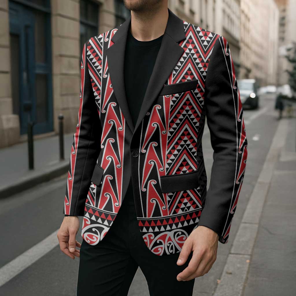 New Zealand Maori Niho Taniwha Blazer Whero Mangopare and Puhoro Pattern LT9 - Polynesian Pride