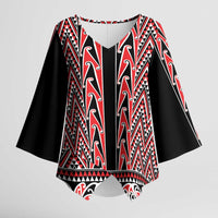 New Zealand Maori Niho Taniwha Kimono Sleeve Blouse Whero Mangopare and Puhoro Pattern LT9 Female Red - Polynesian Pride