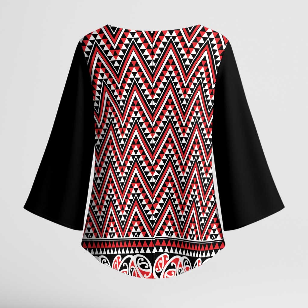 New Zealand Maori Niho Taniwha Kimono Sleeve Blouse Whero Mangopare and Puhoro Pattern LT9 - Polynesian Pride