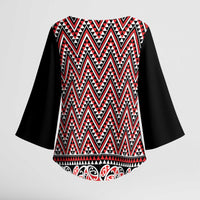 New Zealand Maori Niho Taniwha Kimono Sleeve Blouse Whero Mangopare and Puhoro Pattern LT9 - Polynesian Pride
