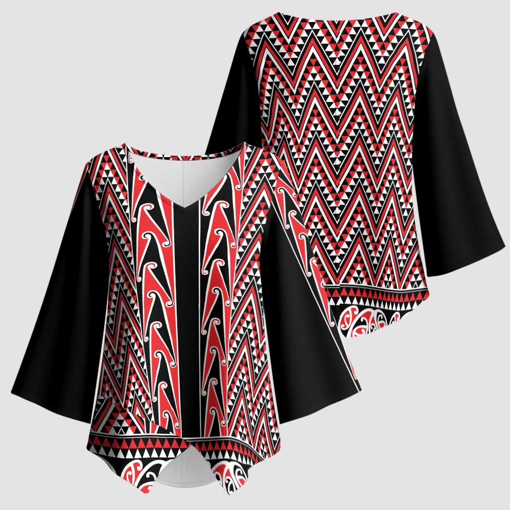 New Zealand Maori Niho Taniwha Kimono Sleeve Blouse Whero Mangopare and Puhoro Pattern LT9 - Polynesian Pride