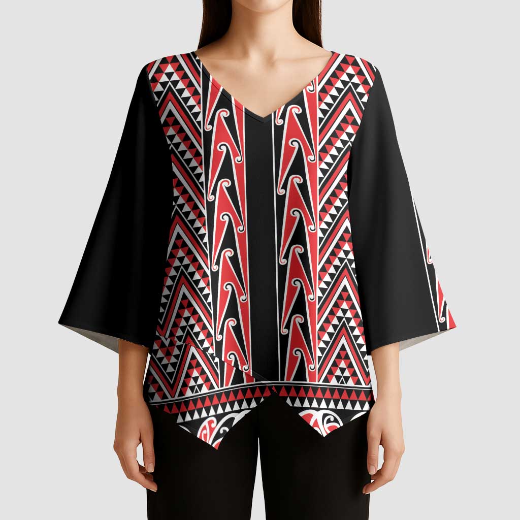New Zealand Maori Niho Taniwha Kimono Sleeve Blouse Whero Mangopare and Puhoro Pattern LT9 - Polynesian Pride