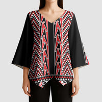 New Zealand Maori Niho Taniwha Kimono Sleeve Blouse Whero Mangopare and Puhoro Pattern LT9 - Polynesian Pride