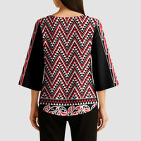 New Zealand Maori Niho Taniwha Kimono Sleeve Blouse Whero Mangopare and Puhoro Pattern LT9 - Polynesian Pride