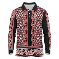 New Zealand Maori Niho Taniwha Long Sleeve Polo Shirt Whero Mangopare and Puhoro Pattern LT9 Red - Polynesian Pride