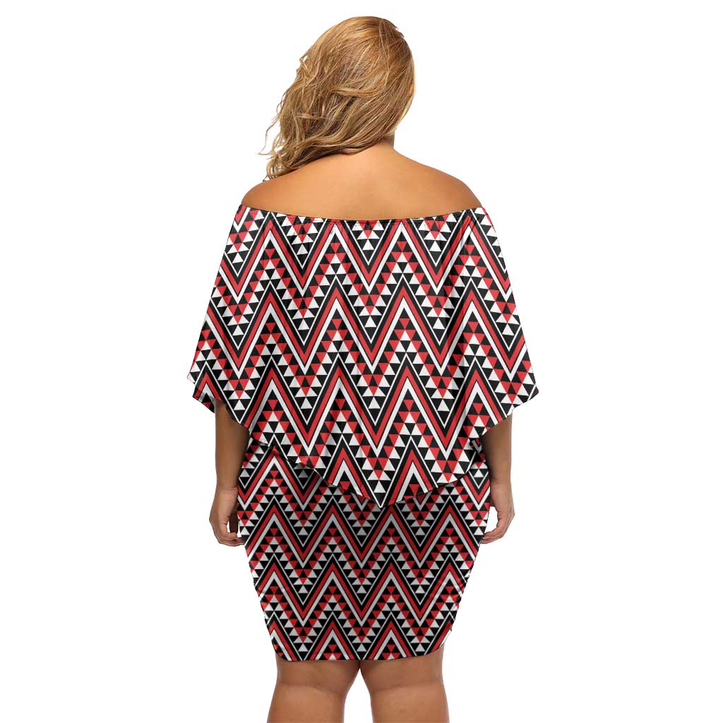 New Zealand Maori Niho Taniwha Off Shoulder Short Dress Whero Mangopare and Puhoro Pattern LT9 - Polynesian Pride
