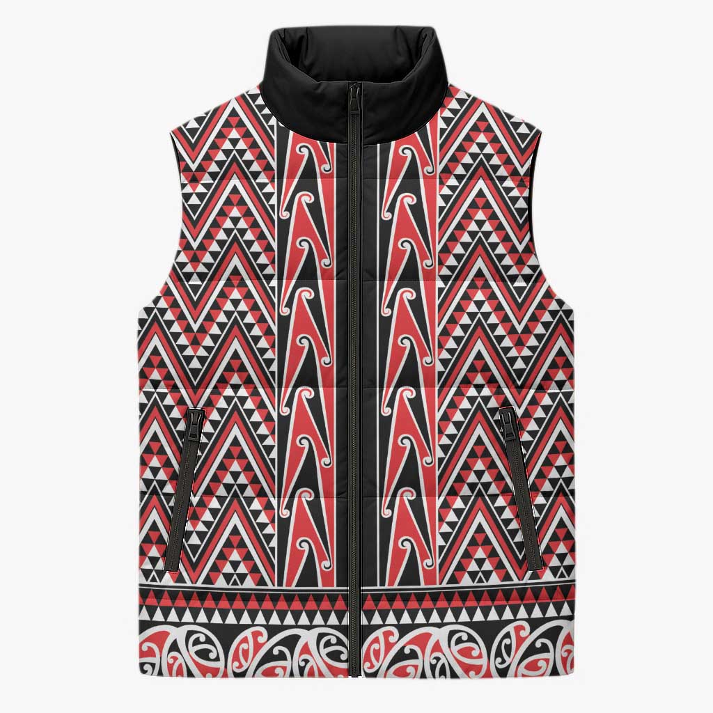 New Zealand Maori Niho Taniwha Sleeveless Puffer Jacket Whero Mangopare and Puhoro Pattern LT9 Unisex Red - Polynesian Pride