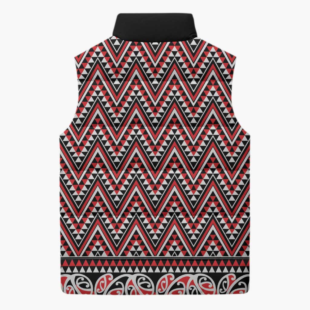 New Zealand Maori Niho Taniwha Sleeveless Puffer Jacket Whero Mangopare and Puhoro Pattern LT9 - Polynesian Pride