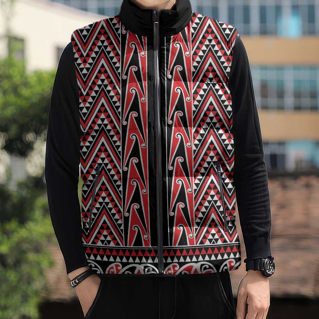 New Zealand Maori Niho Taniwha Sleeveless Puffer Jacket Whero Mangopare and Puhoro Pattern LT9 - Polynesian Pride