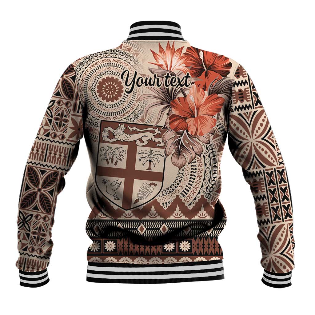 Vintage Bula Fiji Personalised Baseball Jacket Beige Hibiscus Tapa Pattern LT9 - Polynesian Pride