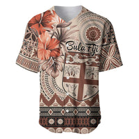 Vintage Bula Fiji Personalised Baseball Jersey Beige Hibiscus Tapa Pattern LT9 Beige - Polynesian Pride