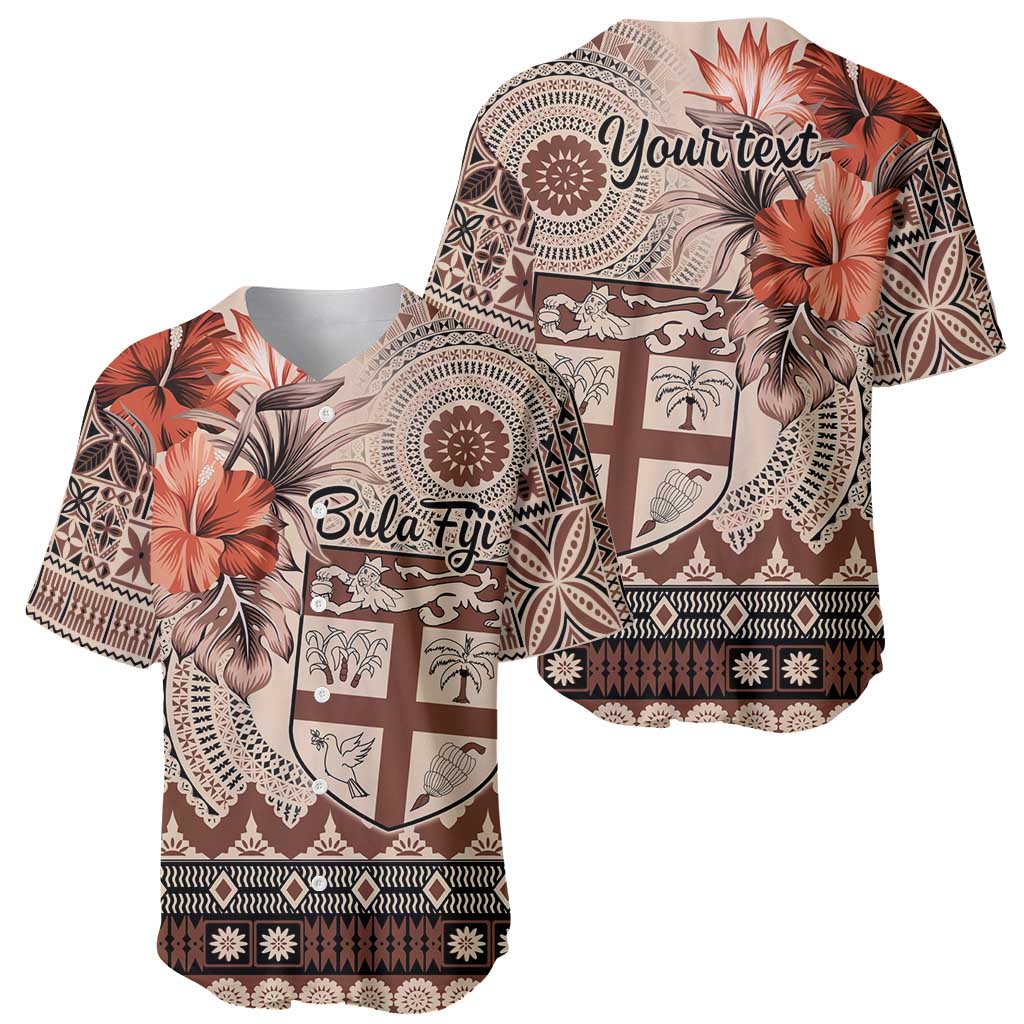 Vintage Bula Fiji Personalised Baseball Jersey Beige Hibiscus Tapa Pattern LT9 - Polynesian Pride