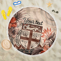 Vintage Bula Fiji Personalised Beach Blanket Beige Hibiscus Tapa Pattern LT9 One Size 150cm Beige - Polynesian Pride