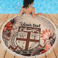 Vintage Bula Fiji Personalised Beach Blanket Beige Hibiscus Tapa Pattern LT9 - Polynesian Pride