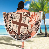 Vintage Bula Fiji Personalised Beach Blanket Beige Hibiscus Tapa Pattern LT9 - Polynesian Pride
