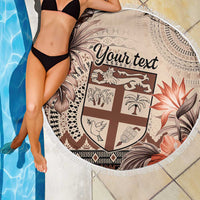 Vintage Bula Fiji Personalised Beach Blanket Beige Hibiscus Tapa Pattern LT9 - Polynesian Pride