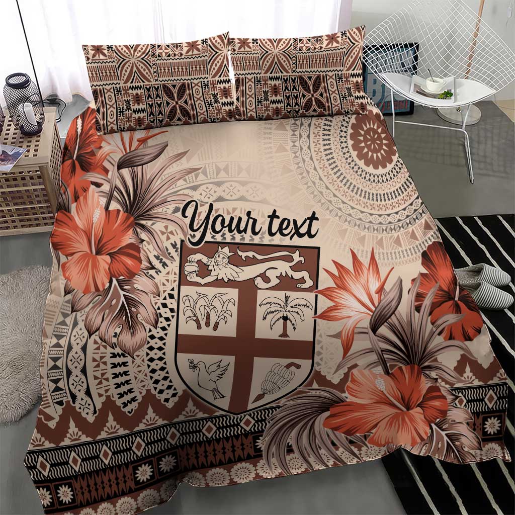 Vintage Bula Fiji Personalised Bedding Set Beige Hibiscus Tapa Pattern LT9 - Polynesian Pride
