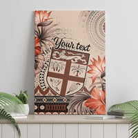 Vintage Bula Fiji Personalised Canvas Wall Art Beige Hibiscus Tapa Pattern LT9 - Polynesian Pride
