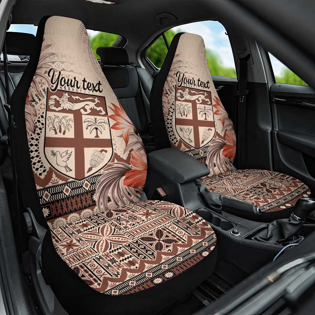 Vintage Bula Fiji Personalised Car Seat Cover Beige Hibiscus Tapa Pattern LT9 One Size Beige - Polynesian Pride