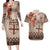 Vintage Bula Fiji Personalised Couples Matching Long Sleeve Bodycon Dress and Hawaiian Shirt Beige Hibiscus Tapa Pattern