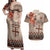 Vintage Bula Fiji Personalised Couples Matching Off Shoulder Maxi Dress and Hawaiian Shirt Beige Hibiscus Tapa Pattern