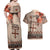 Vintage Bula Fiji Personalised Couples Matching Off Shoulder Maxi Dress and Hawaiian Shirt Beige Hibiscus Tapa Pattern