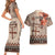 Vintage Bula Fiji Personalised Couples Matching Short Sleeve Bodycon Dress and Hawaiian Shirt Beige Hibiscus Tapa Pattern