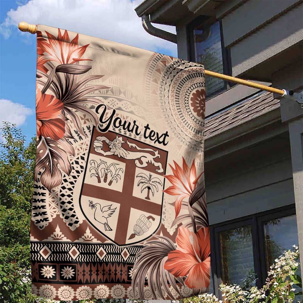 Vintage Bula Fiji Personalised Garden Flag Beige Hibiscus Tapa Pattern LT9 - Polynesian Pride