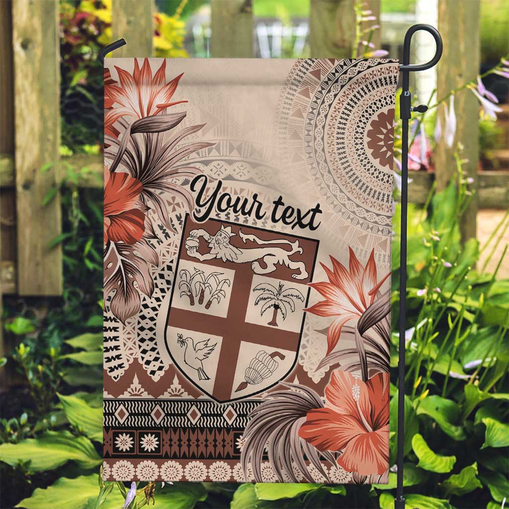 Vintage Bula Fiji Personalised Garden Flag Beige Hibiscus Tapa Pattern LT9 Garden Flag Beige - Polynesian Pride