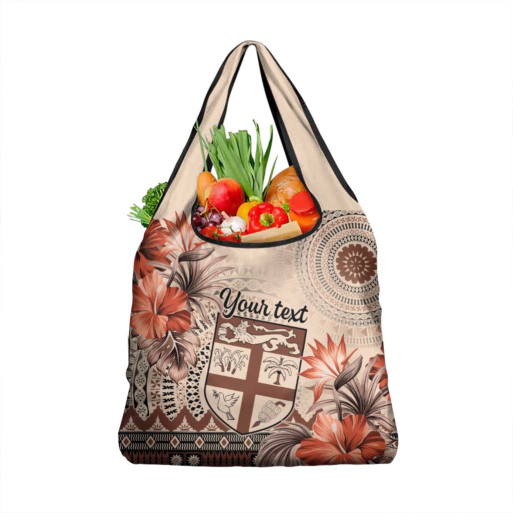 Vintage Bula Fiji Personalised Grocery Bag Beige Hibiscus Tapa Pattern LT9 1-pack One Size Beige - Polynesian Pride