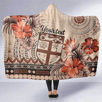 Vintage Bula Fiji Personalised Hooded Blanket Beige Hibiscus Tapa Pattern LT9 One Size Beige - Polynesian Pride