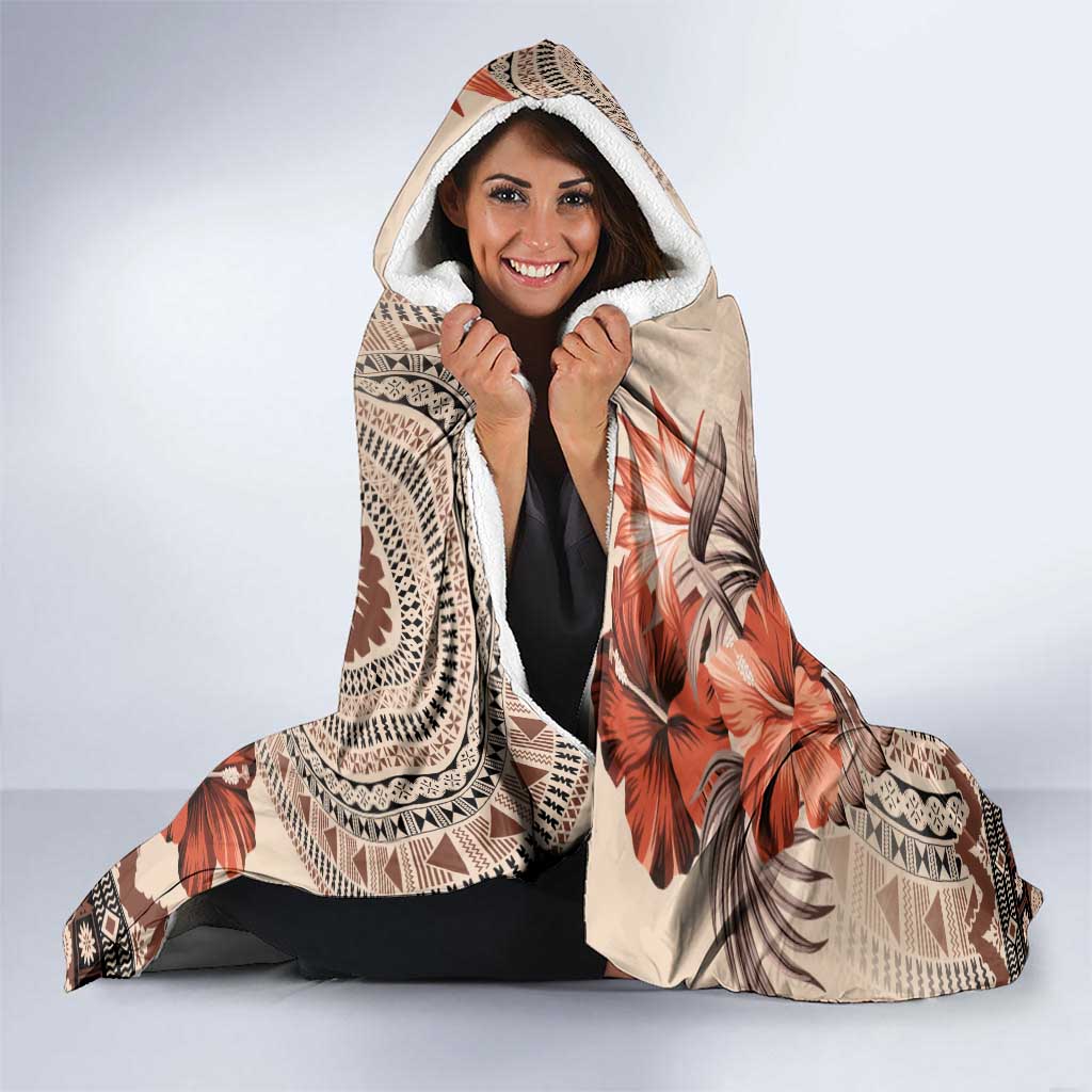 Vintage Bula Fiji Personalised Hooded Blanket Beige Hibiscus Tapa Pattern LT9 - Polynesian Pride