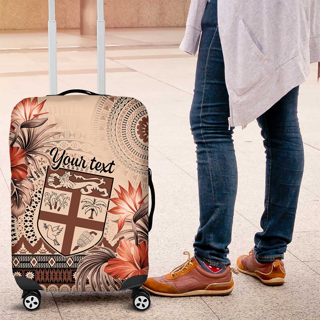 Vintage Bula Fiji Personalised Luggage Cover Beige Hibiscus Tapa Pattern LT9 Beige - Polynesian Pride