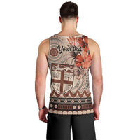 Vintage Bula Fiji Personalised Men Tank Top Beige Hibiscus Tapa Pattern LT9 - Polynesian Pride