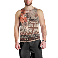 Vintage Bula Fiji Personalised Men Tank Top Beige Hibiscus Tapa Pattern LT9 - Polynesian Pride
