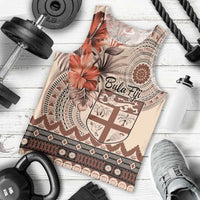 Vintage Bula Fiji Personalised Men Tank Top Beige Hibiscus Tapa Pattern LT9 - Polynesian Pride
