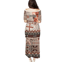 Vintage Bula Fiji Personalised Puletasi Beige Hibiscus Tapa Pattern LT9 - Polynesian Pride