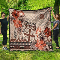 Vintage Bula Fiji Personalised Quilt Beige Hibiscus Tapa Pattern LT9 - Polynesian Pride