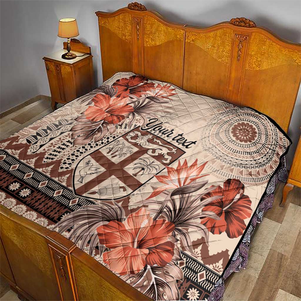 Vintage Bula Fiji Personalised Quilt Beige Hibiscus Tapa Pattern LT9 - Polynesian Pride