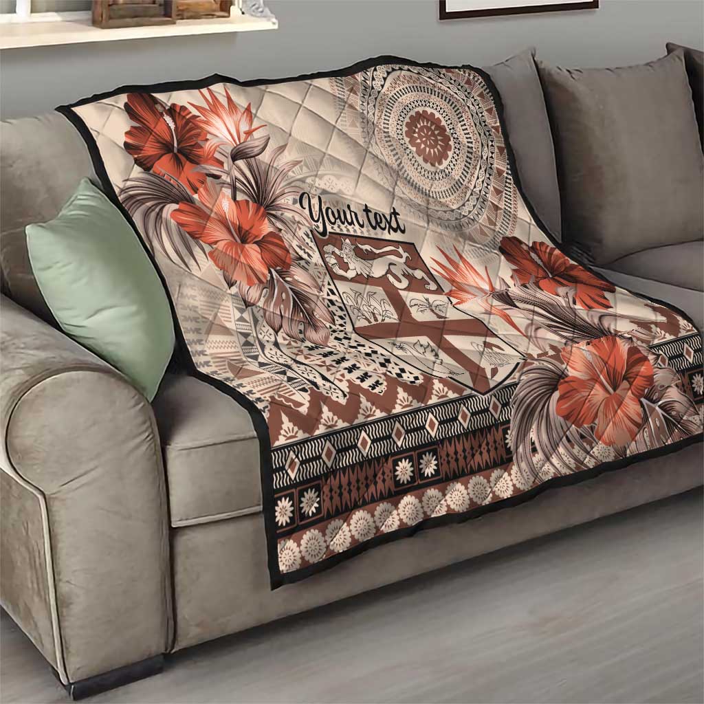 Vintage Bula Fiji Personalised Quilt Beige Hibiscus Tapa Pattern LT9 - Polynesian Pride