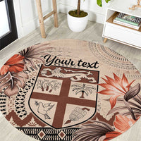 Vintage Bula Fiji Personalised Round Carpet Beige Hibiscus Tapa Pattern LT9 Beige - Polynesian Pride