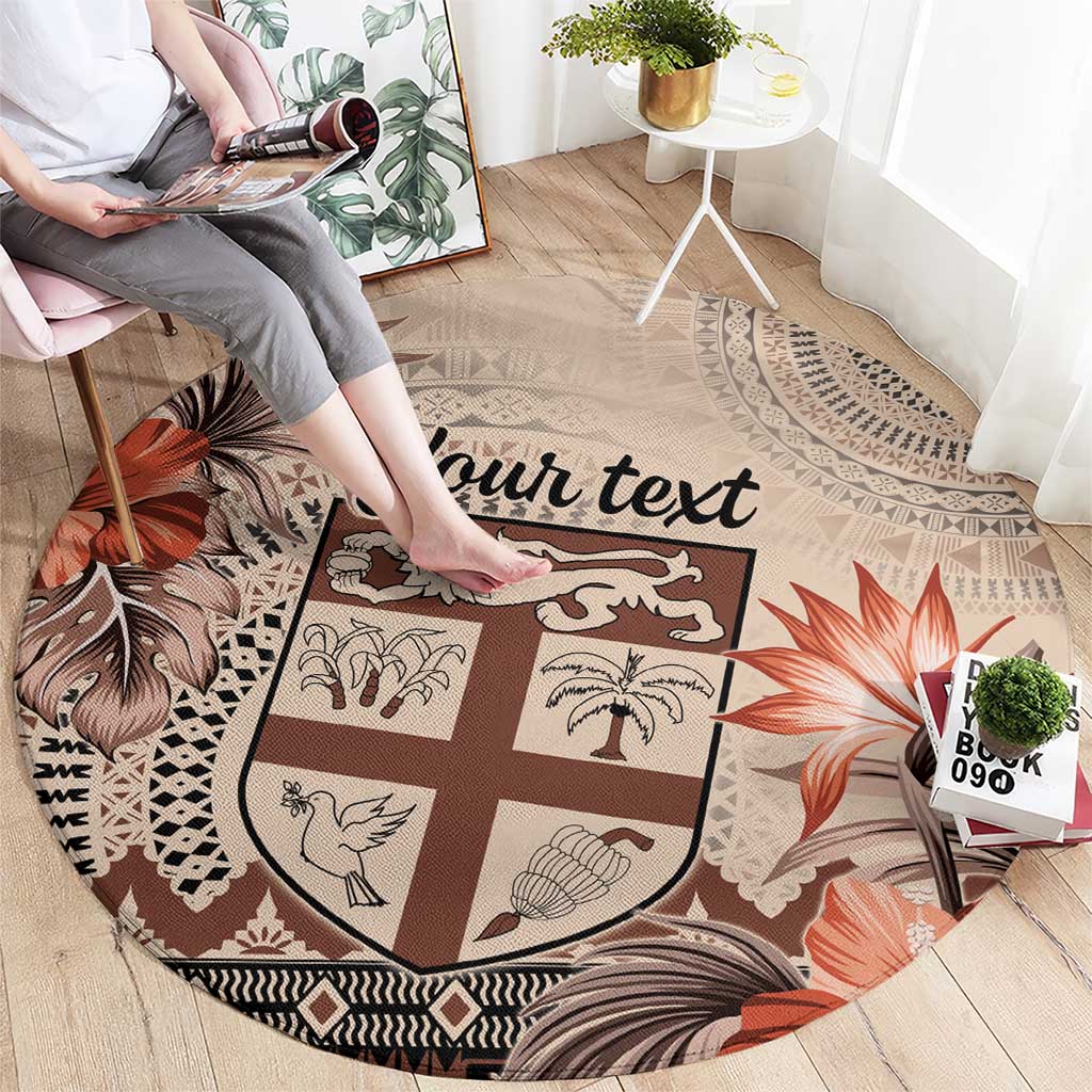 Vintage Bula Fiji Personalised Round Carpet Beige Hibiscus Tapa Pattern LT9 - Polynesian Pride