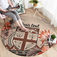 Vintage Bula Fiji Personalised Round Carpet Beige Hibiscus Tapa Pattern LT9 - Polynesian Pride