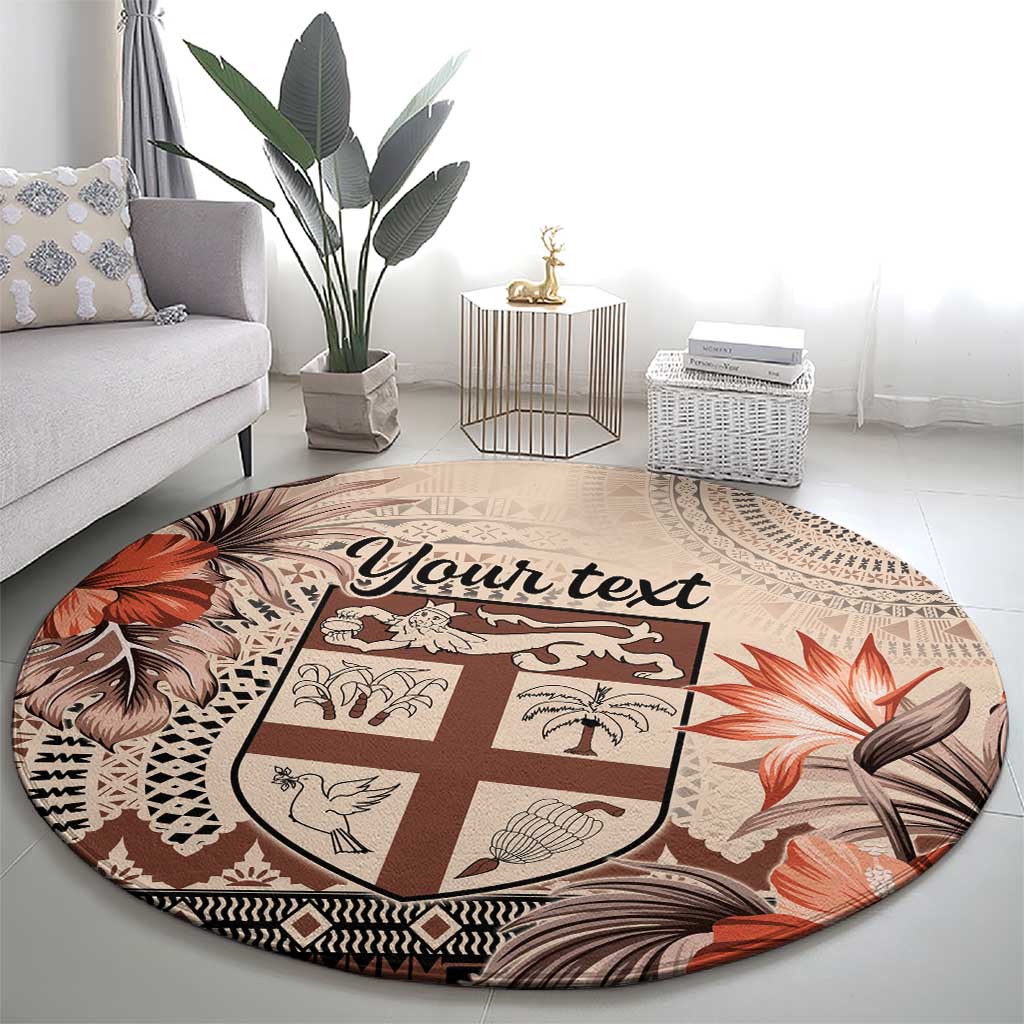 Vintage Bula Fiji Personalised Round Carpet Beige Hibiscus Tapa Pattern LT9 - Polynesian Pride
