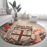 Vintage Bula Fiji Personalised Round Carpet Beige Hibiscus Tapa Pattern LT9 - Polynesian Pride